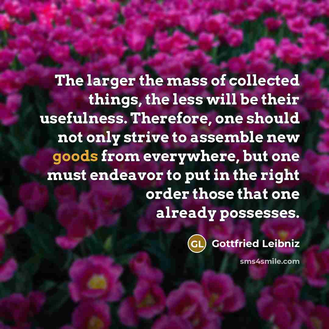 “The larger the mass of collected things, the less will…” quote by Gottfried Leibniz