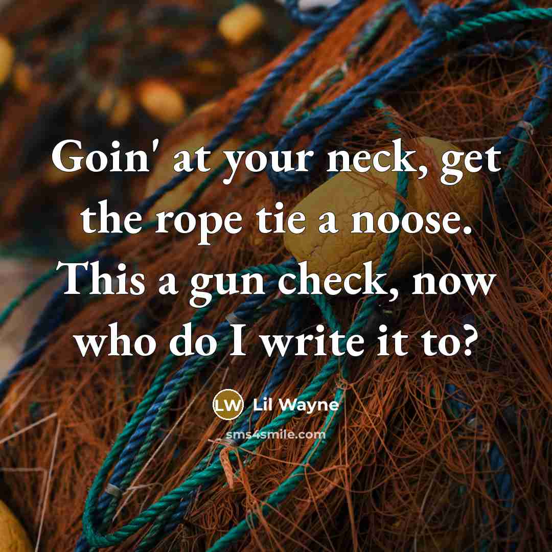 “Goin' at your neck, get the rope tie a noose. This a gun check, now who do I write it to?” quote by Lil Wayne