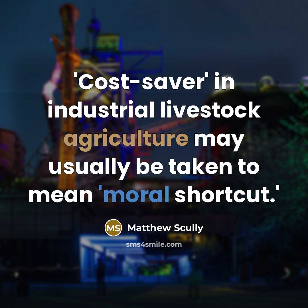 “'Cost-saver' in industrial livestock agriculture may usually be taken to…” quote by Matthew Scully