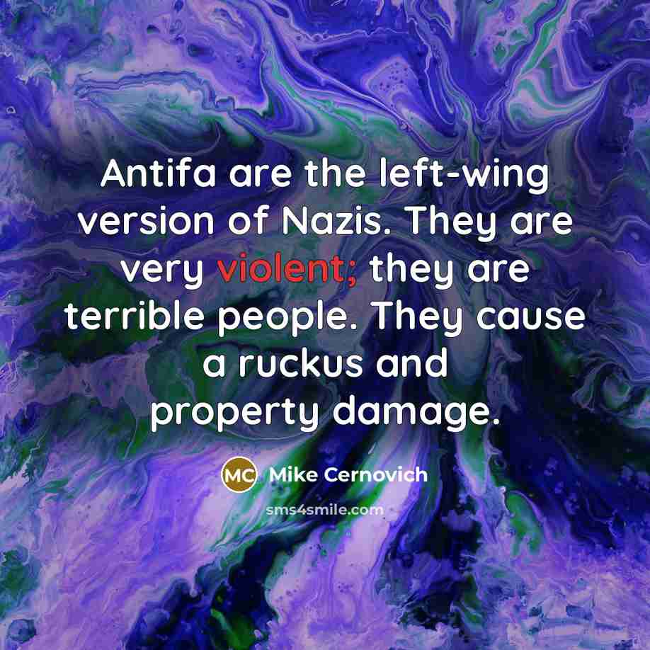“Antifa are the left-wing version of Nazis. They are very violent; they are terrible people. They cause a ruckus and property damage.” quote by Mike Cernovich