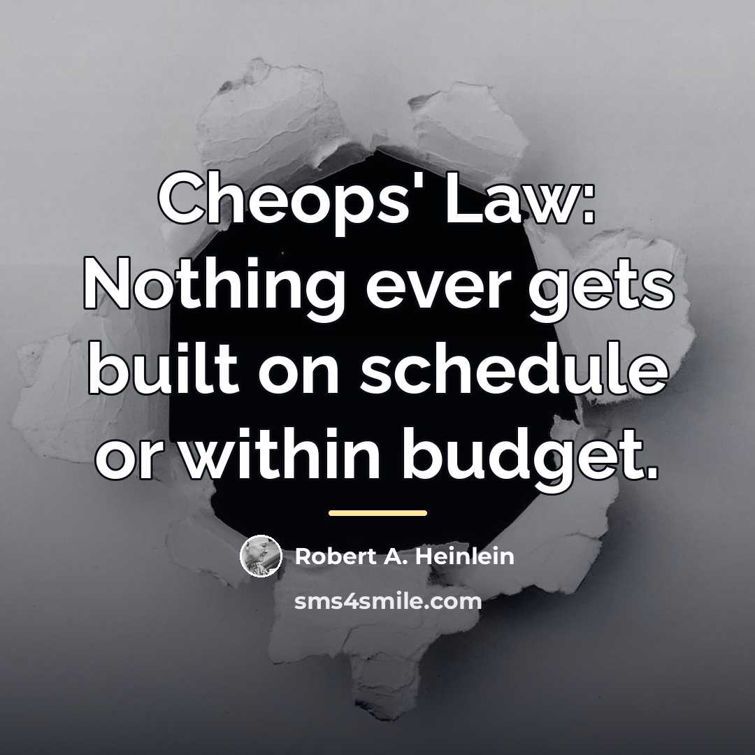 “Cheops' Law: Nothing ever gets built on schedule or within…” quote by Robert A. Heinlein