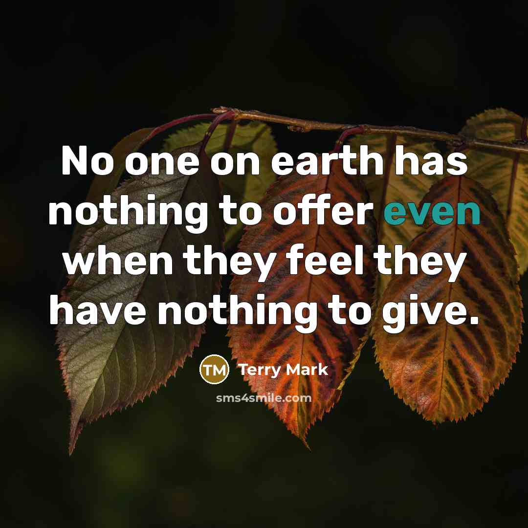 “No one on earth has nothing to offer even when…” quote by Terry Mark