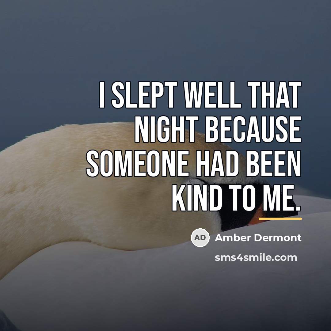 “I slept well that night because someone had been kind…” quote by Amber Dermont