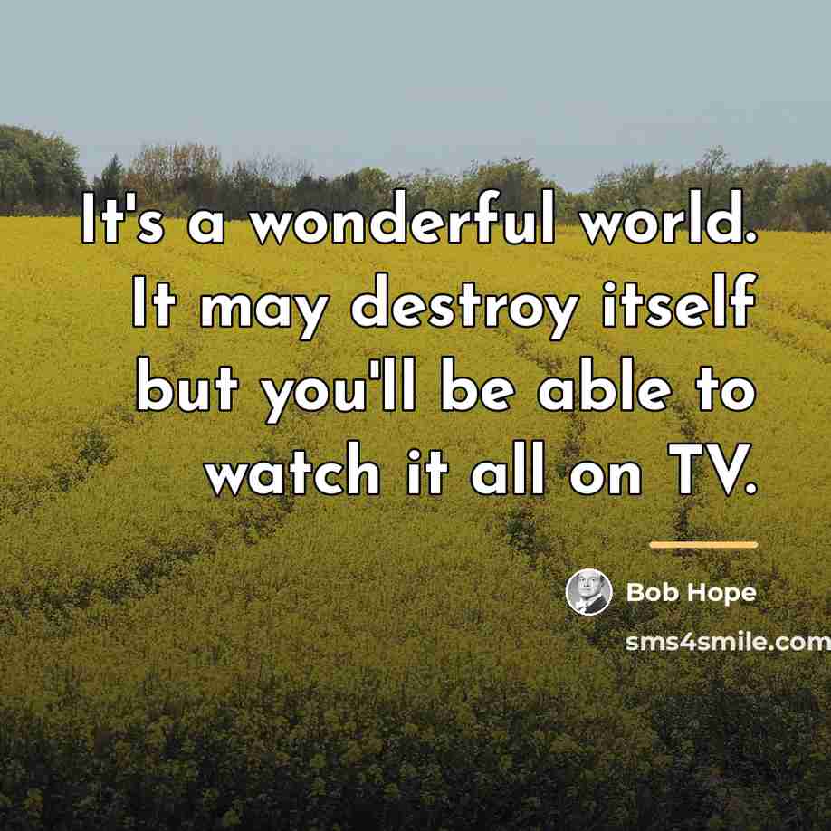 “It's a wonderful world. It may destroy itself but you'll…” quote by Bob Hope