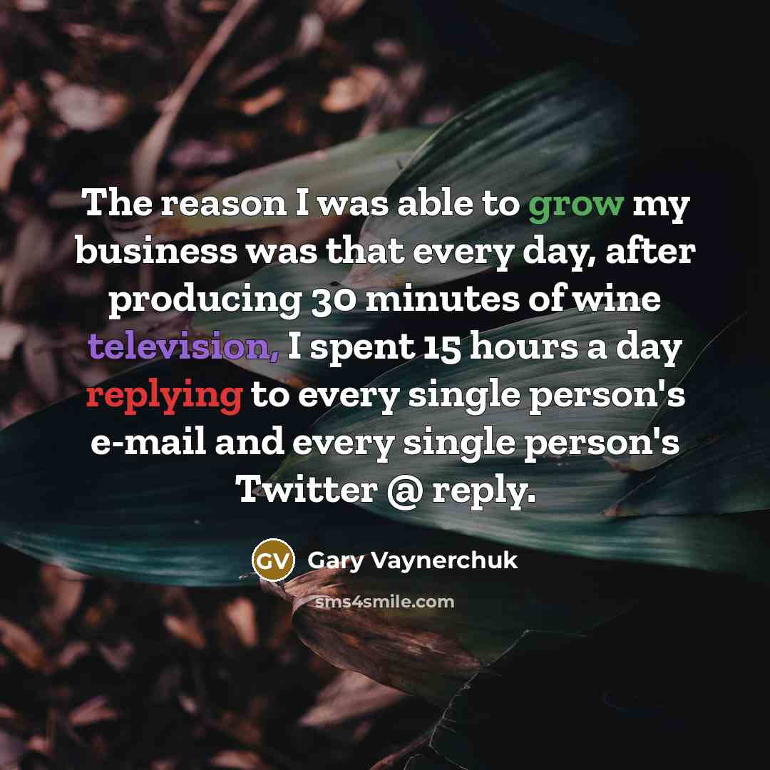 “The reason I was able to grow my business was that every day, after producing 30 minutes of wine television, I spent 15 hours a day replying to every single person's e-mail and every single person's Twitter @ reply.” quote by Gary Vaynerchuk