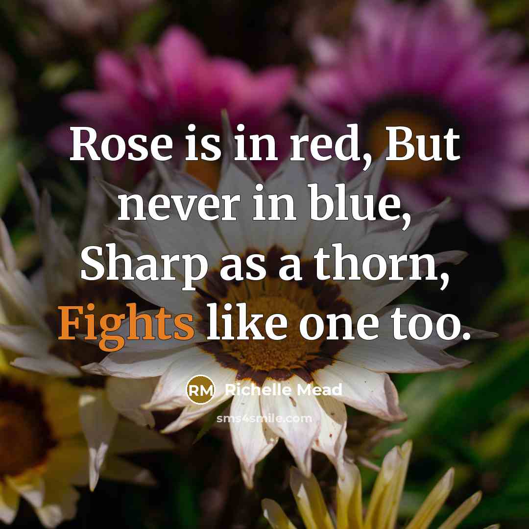 “Rose is in red, But never in blue, Sharp as…” quote by Richelle Mead