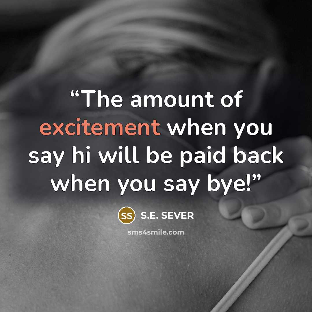 “The amount of excitement when you say hi will be paid back when you say bye!” quote by S.E. SEVER