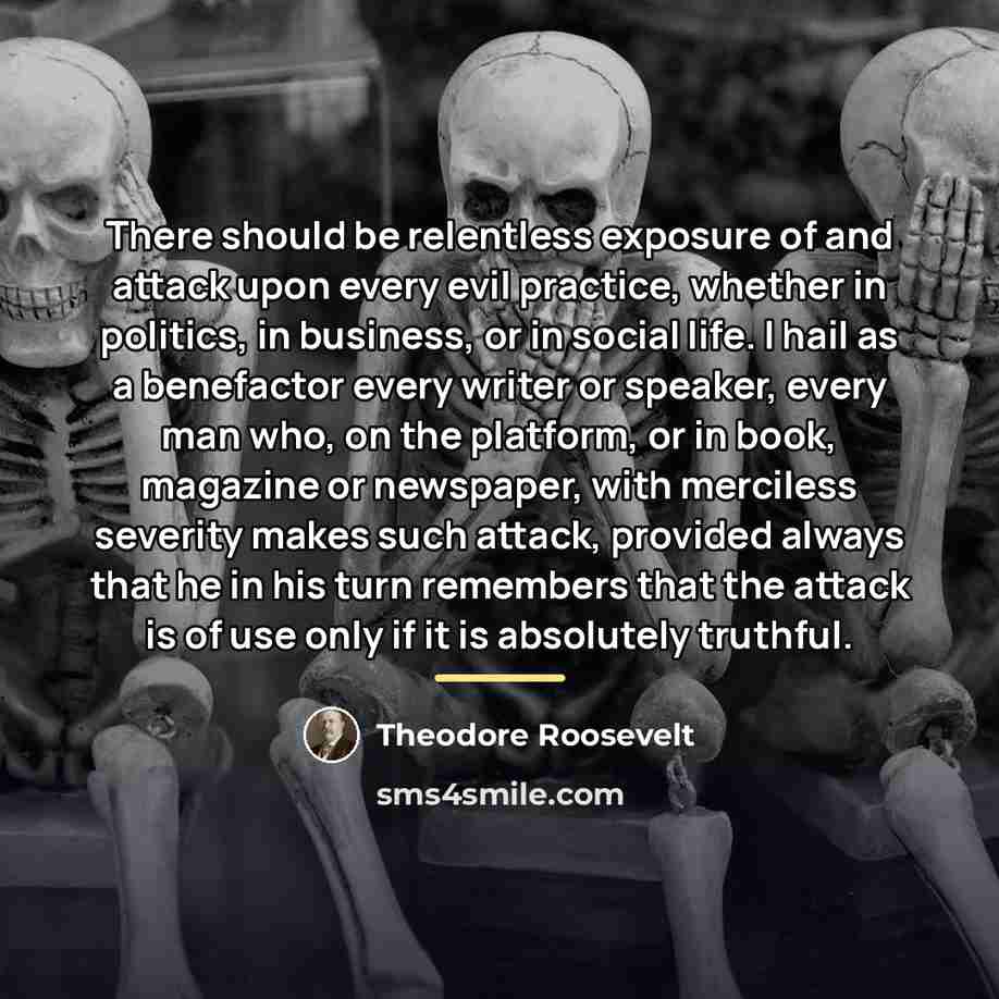 “There should be relentless exposure of and attack upon every…” quote by Theodore Roosevelt
