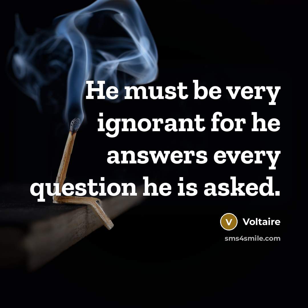 “He must be very ignorant for he answers every question…” quote by Voltaire