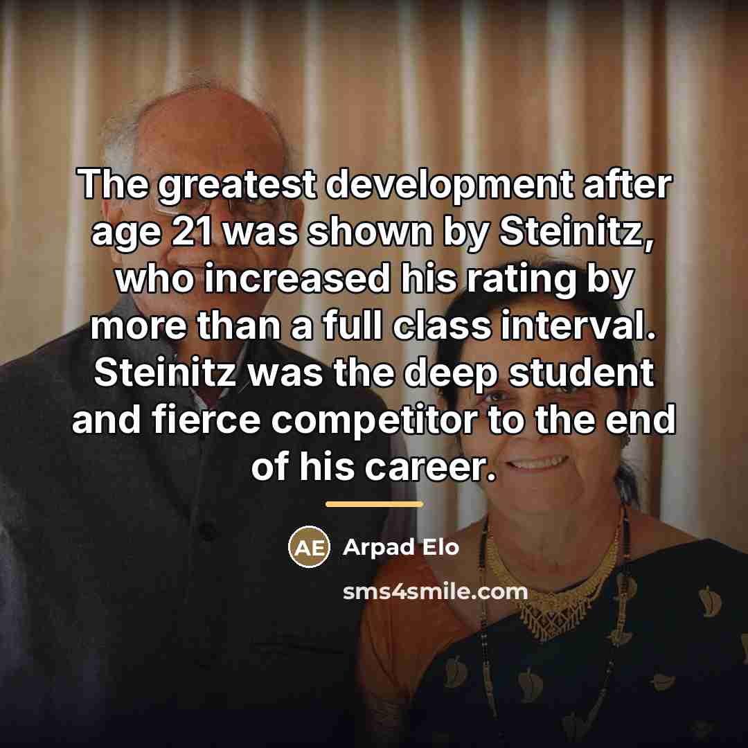 “The greatest development after age 21 was shown by Steinitz,…” quote by Arpad Elo