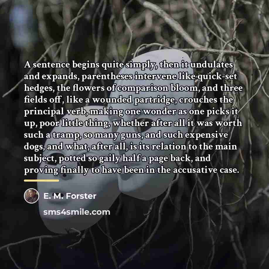 “A sentence begins quite simply, then it undulates and expands,…” quote by E. M. Forster