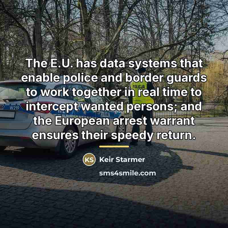 “The E.U. has data systems that enable police and border…” quote by Keir Starmer