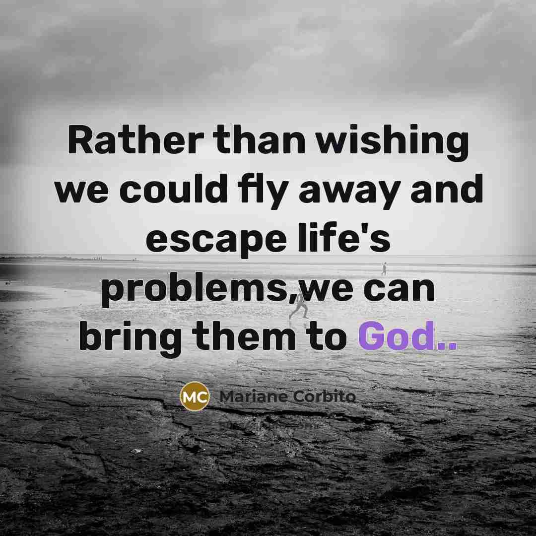 “Rather than wishing we could fly away and escape life's…” quote by Mariane Corbito