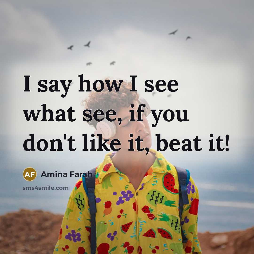 “I say how I see what see, if you don't like it, beat it!” quote by Amina Farah