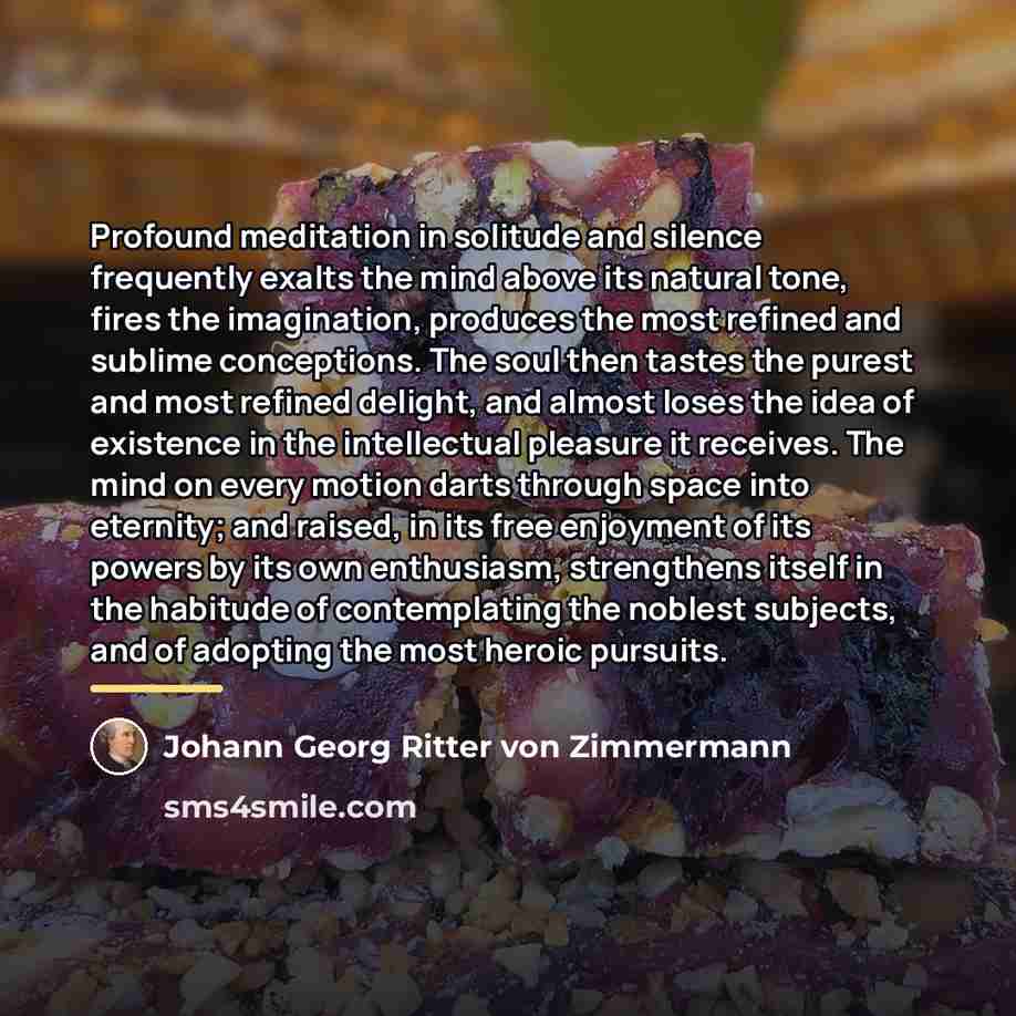 “Profound meditation in solitude and silence frequently exalts the mind…” quote by Johann Georg Ritter von Zimmermann