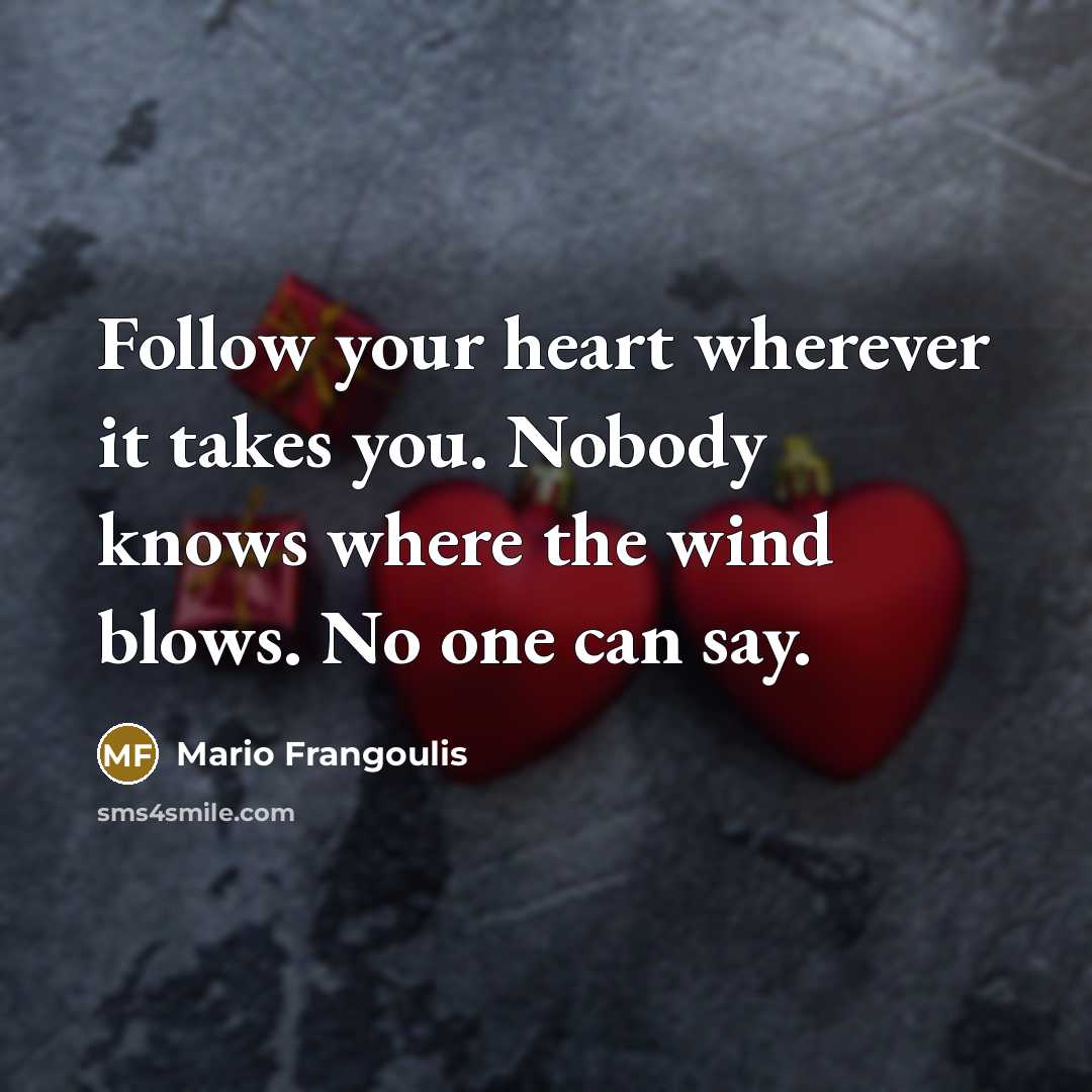 “Follow your heart wherever it takes you. Nobody knows where the wind blows. No one can say.” quote by Mario Frangoulis