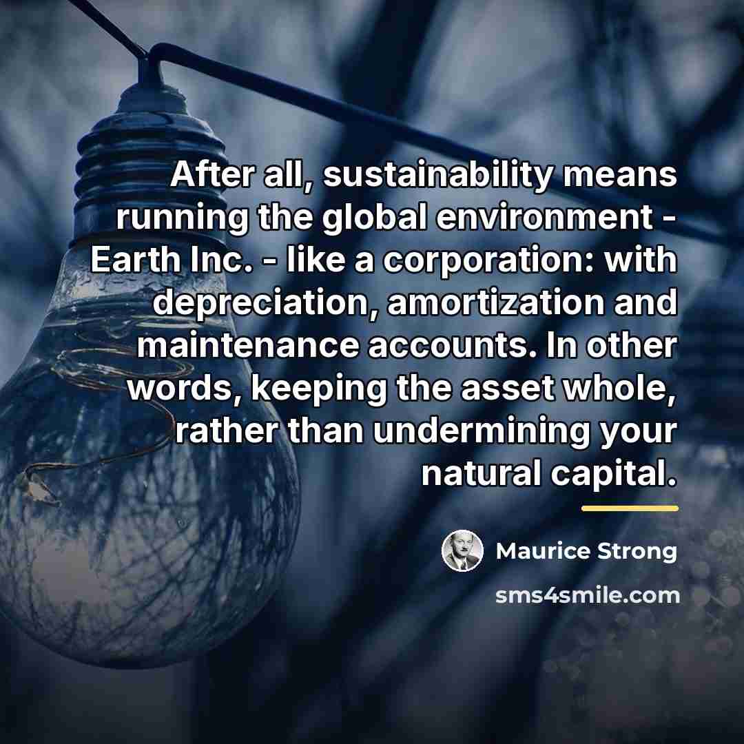 “After all, sustainability means running the global environment - Earth…” quote by Maurice Strong