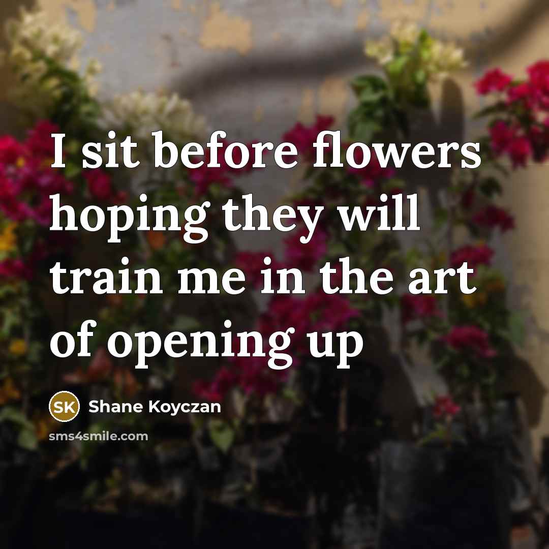 “I sit before flowers hoping they will train me in…” quote by Shane Koyczan