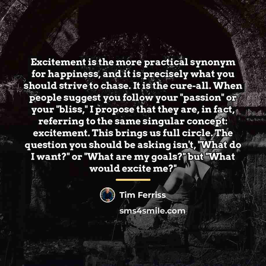 “Excitement is the more practical synonym for happiness, and it…” quote by Tim Ferriss