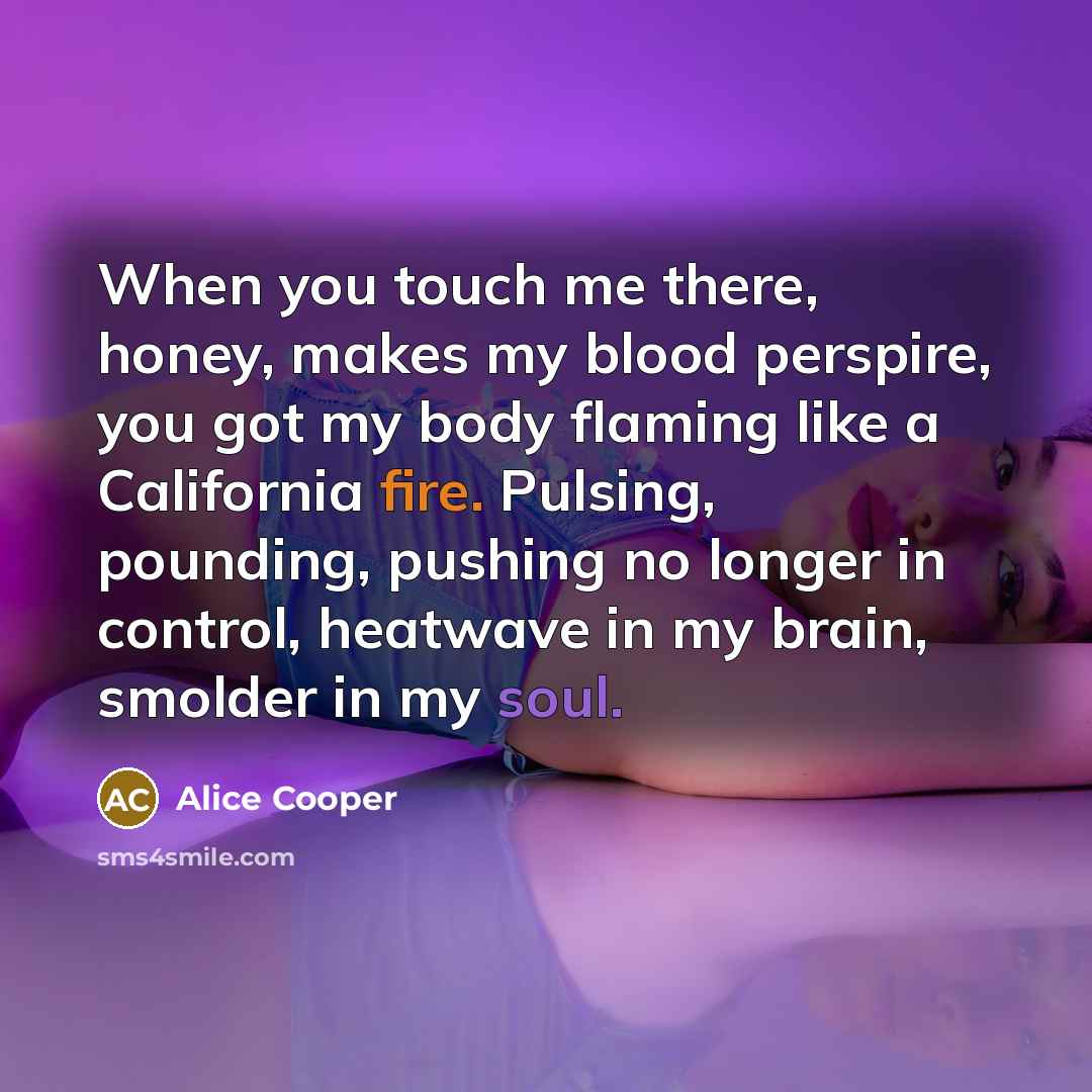 “When you touch me there, honey, makes my blood perspire,…” quote by Alice Cooper