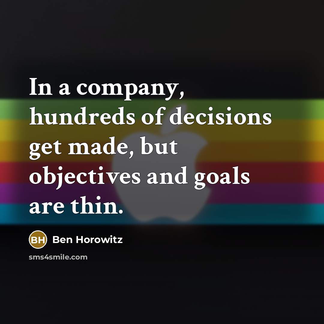“In a company, hundreds of decisions get made, but objectives…” quote by Ben Horowitz