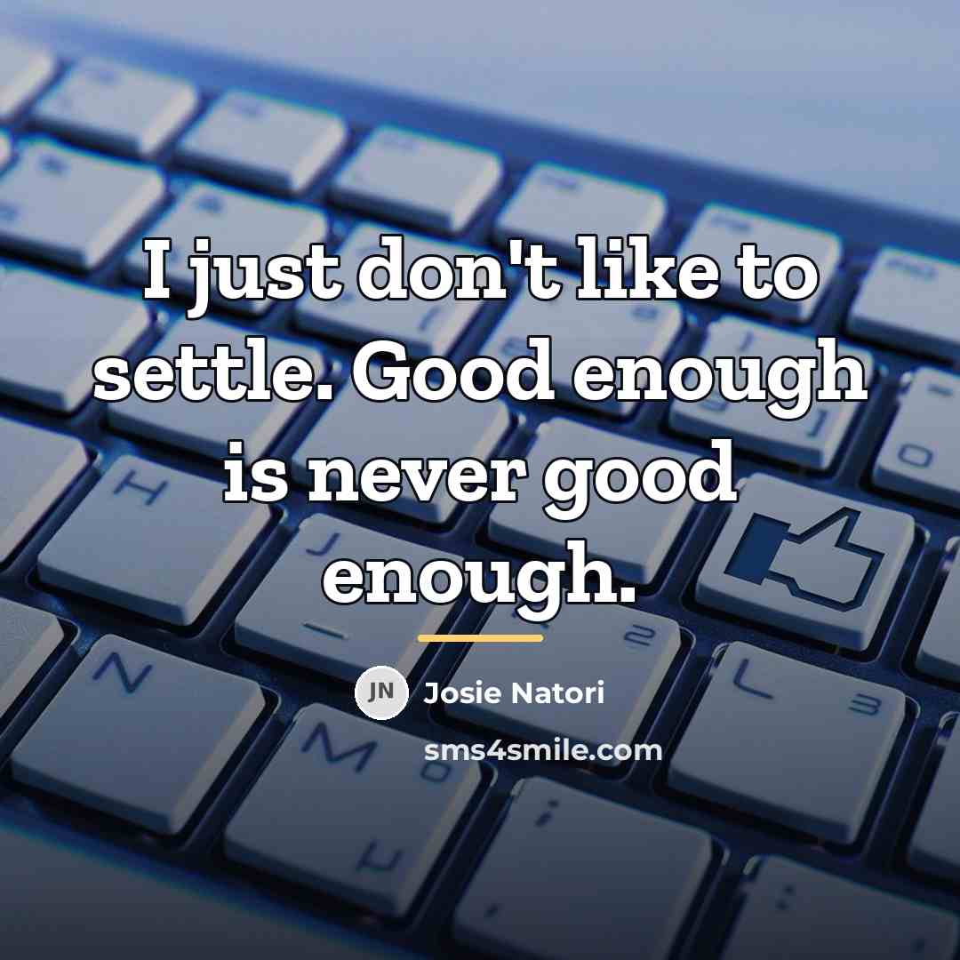 “I just don't like to settle. Good enough is never…” quote by Josie Natori