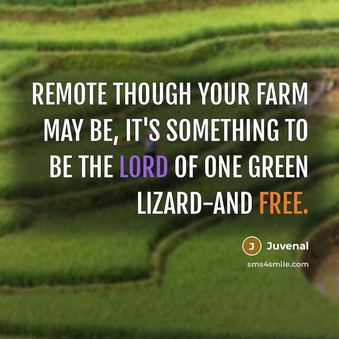 “Remote though your farm may be, It's something to be the lord of one green lizard-and free.” quote by Juvenal