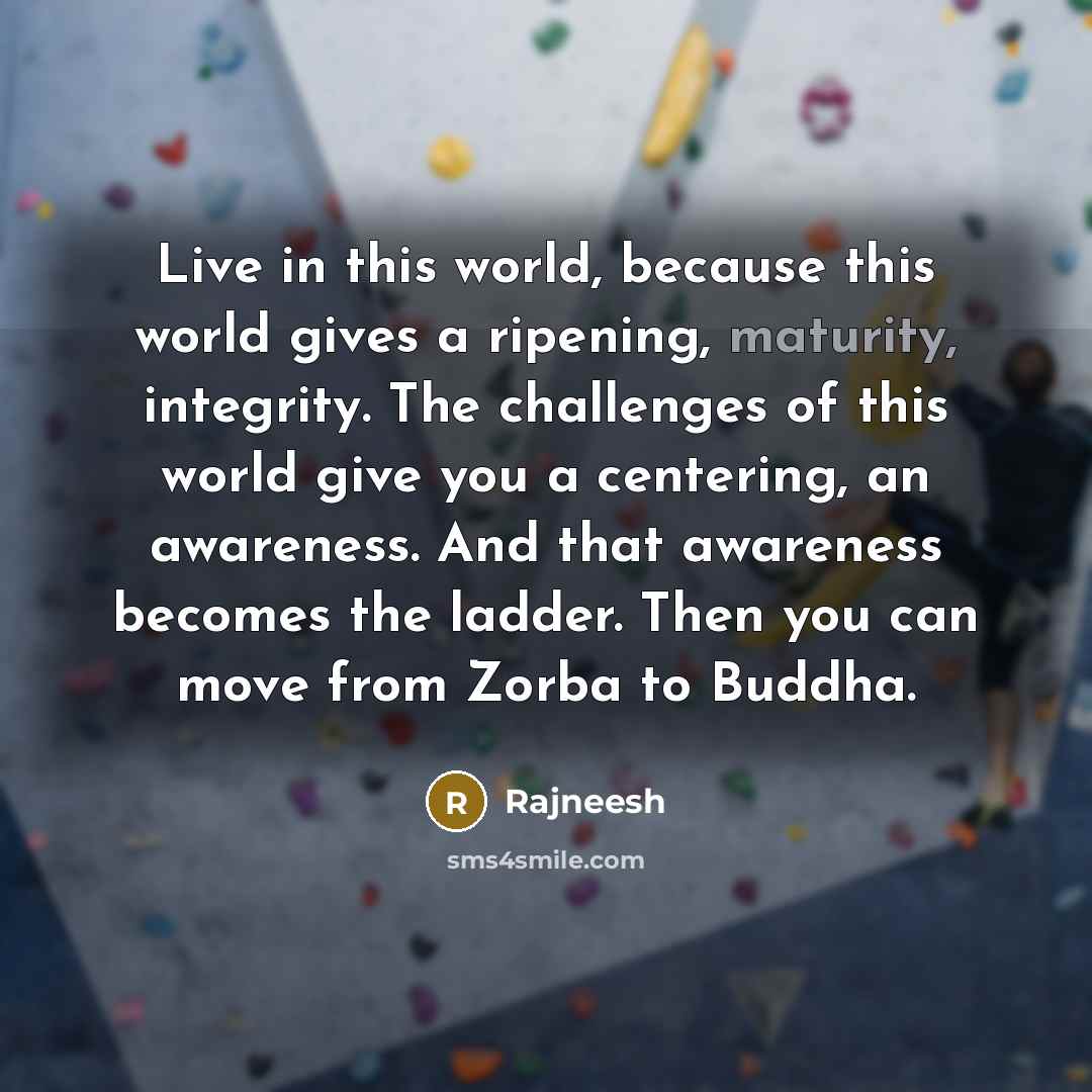 “Live in this world, because this world gives a ripening,…” quote by Rajneesh