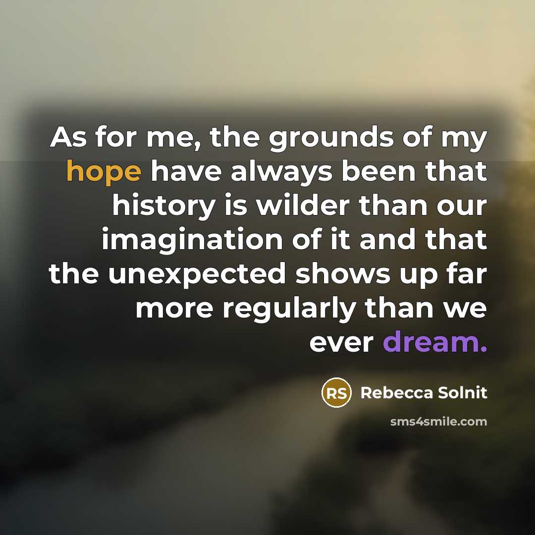 “As for me, the grounds of my hope have always…” quote by Rebecca Solnit