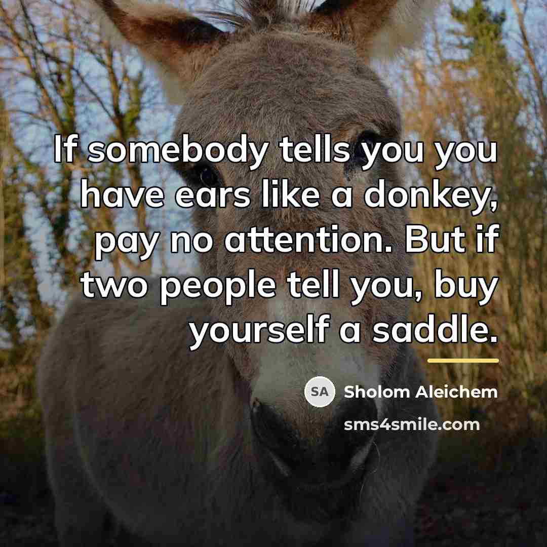 “If somebody tells you you have ears like a donkey,…” quote by Sholom Aleichem