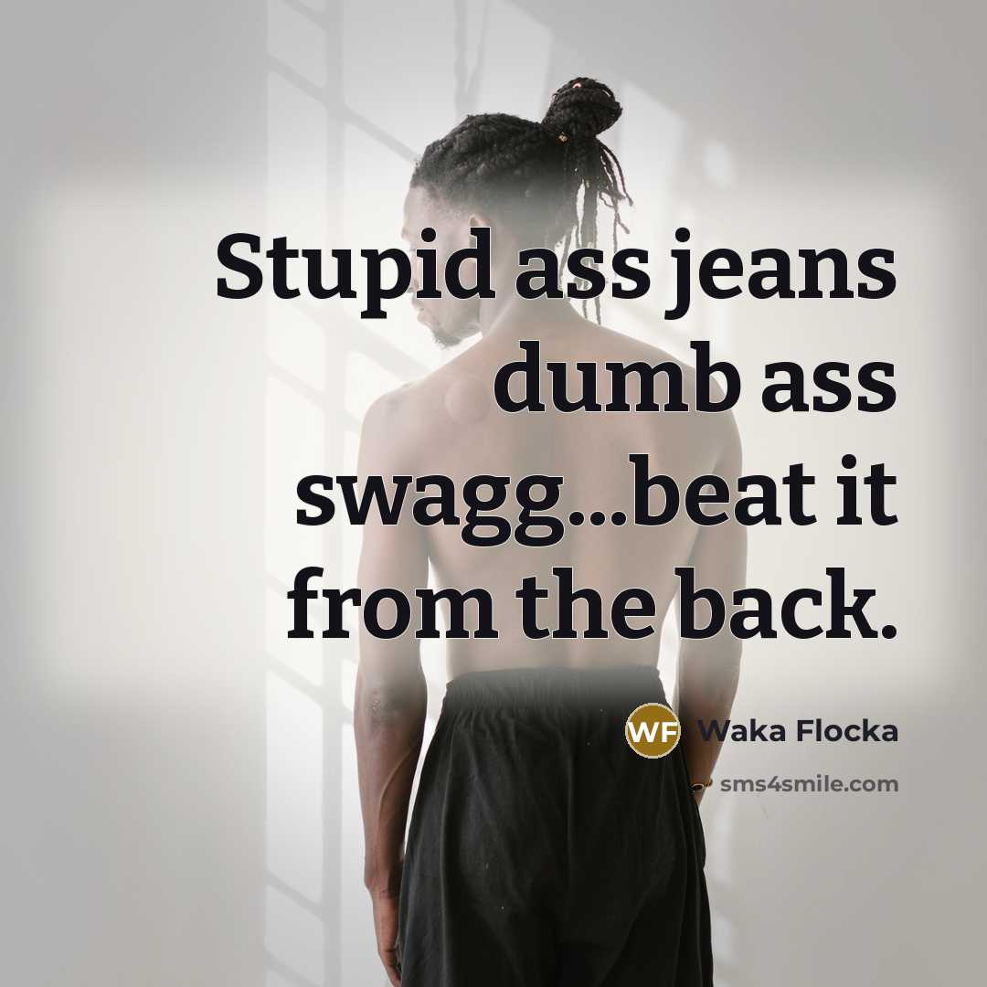 “Stupid ass jeans dumb ass swagg...beat it from the back.…” quote by Waka Flocka