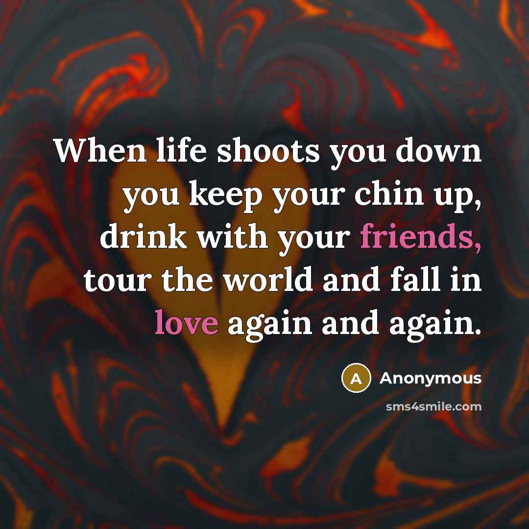 “When life shoots you down you keep your chin up, drink with your friends, tour the world and fall in love again and again.” quote by Anonymous