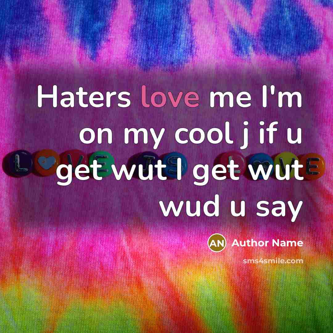 “Haters love me I'm on my cool j if u get wut I get wut wud u say” quote by Author Name
