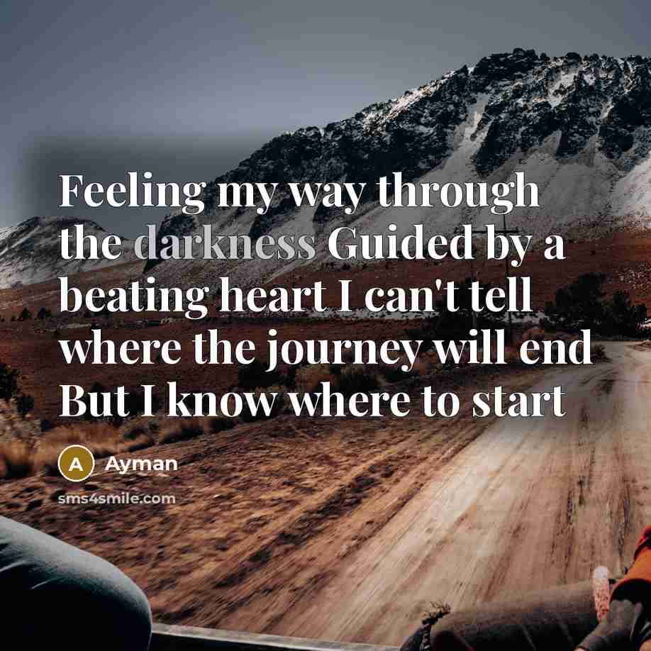 “Feeling my way through the darkness Guided by a beating…” quote by Ayman