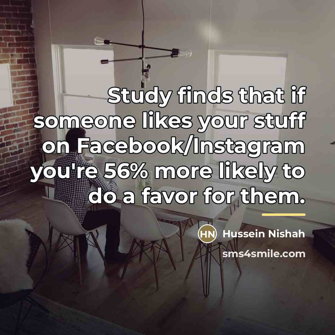 “Study finds that if someone likes your stuff on Facebook/Instagram…” quote by Hussein Nishah