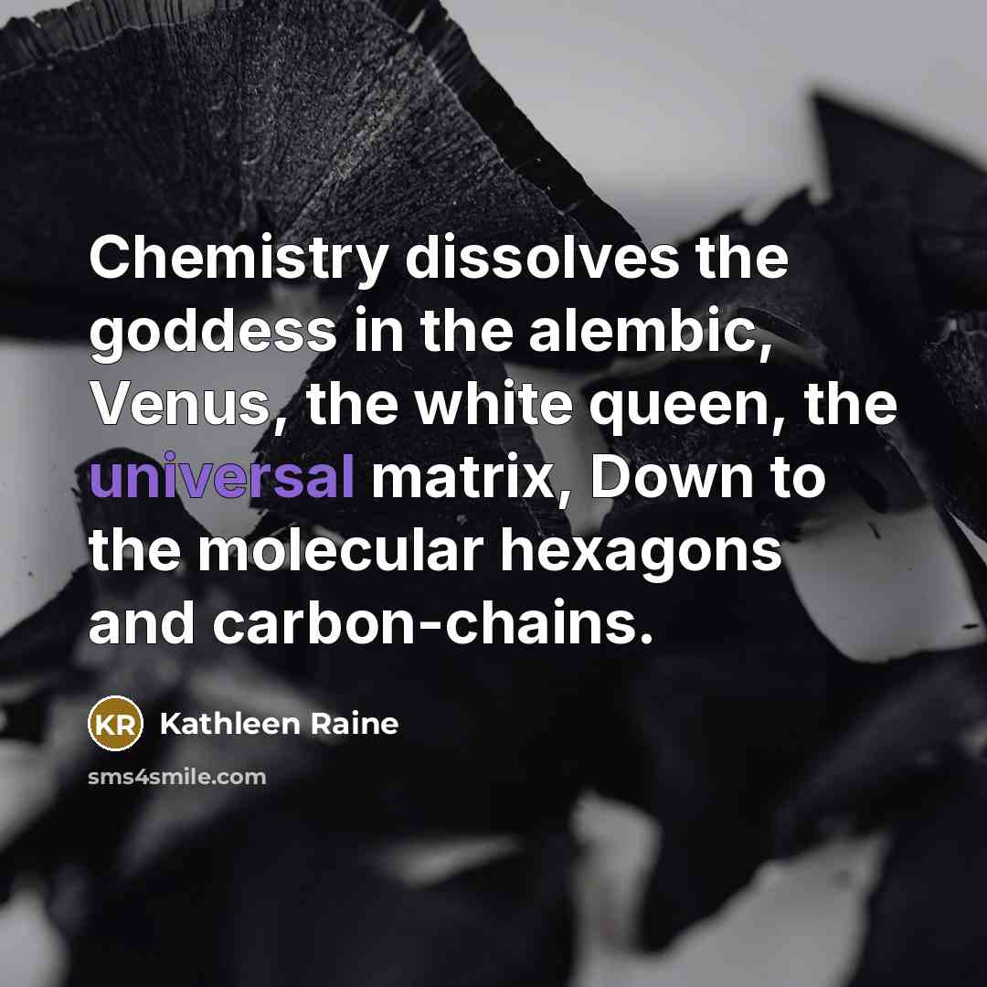 “Chemistry dissolves the goddess in the alembic, Venus, the white…” quote by Kathleen Raine