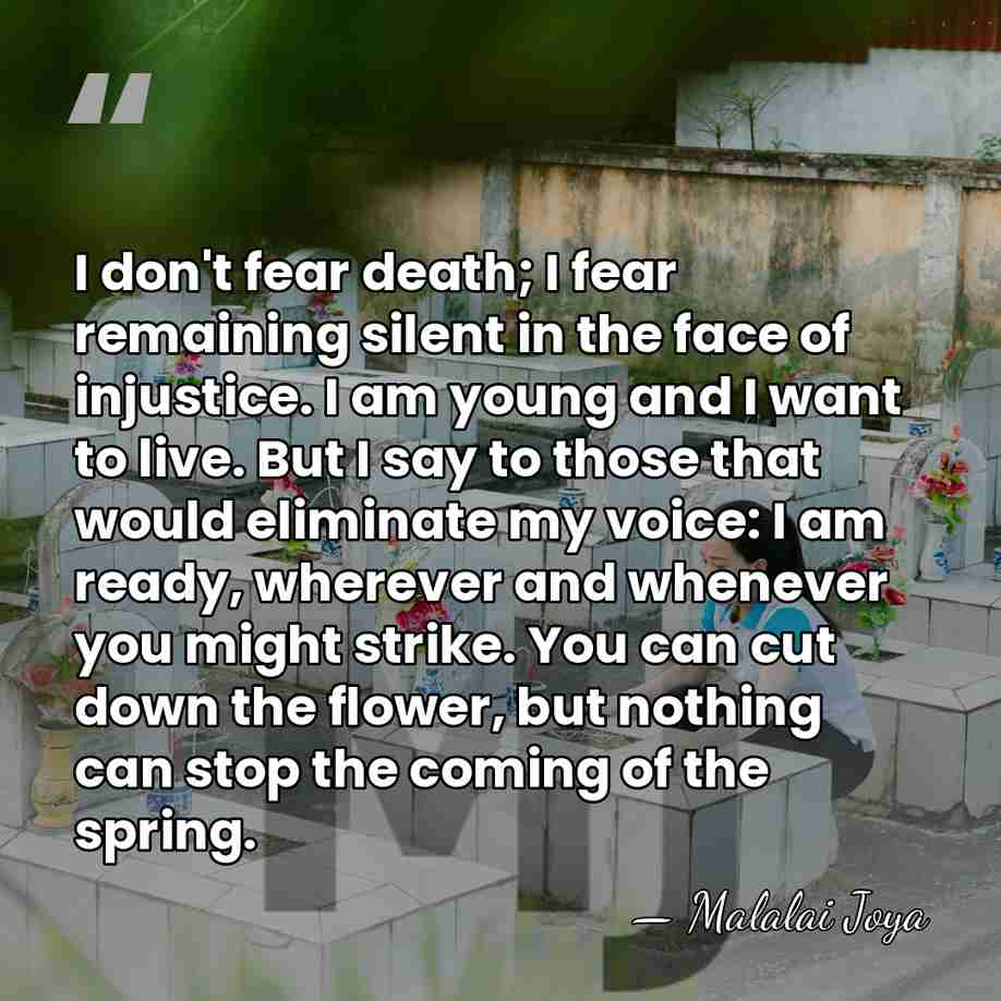 I don't fear death; I fear remaining silent in the face of&hellip; - Malalai Joya