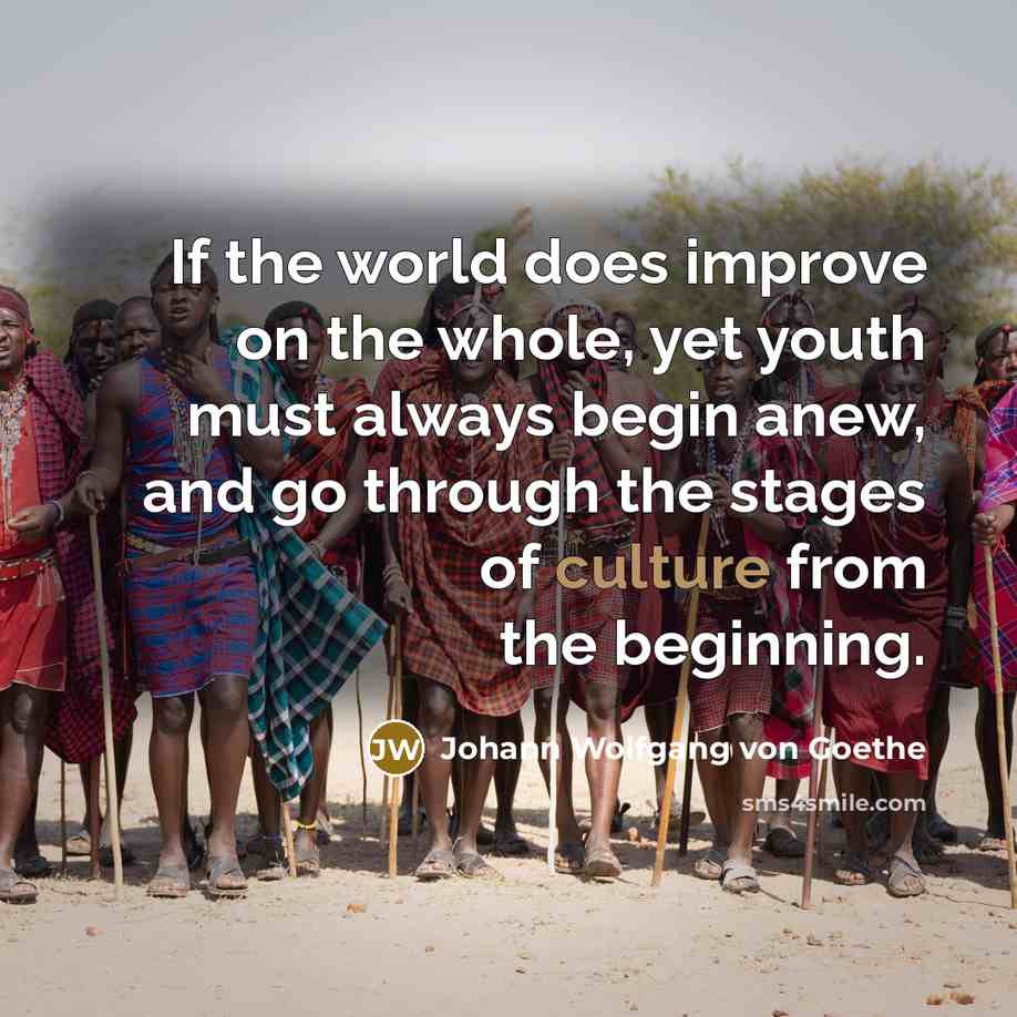“If the world does improve on the whole, yet youth…” quote by Johann Wolfgang von Goethe