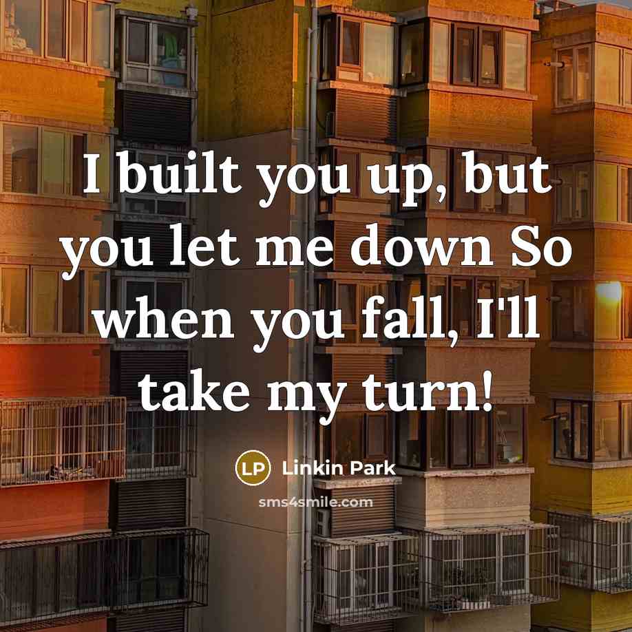 “I built you up, but you let me down So…” quote by Linkin Park