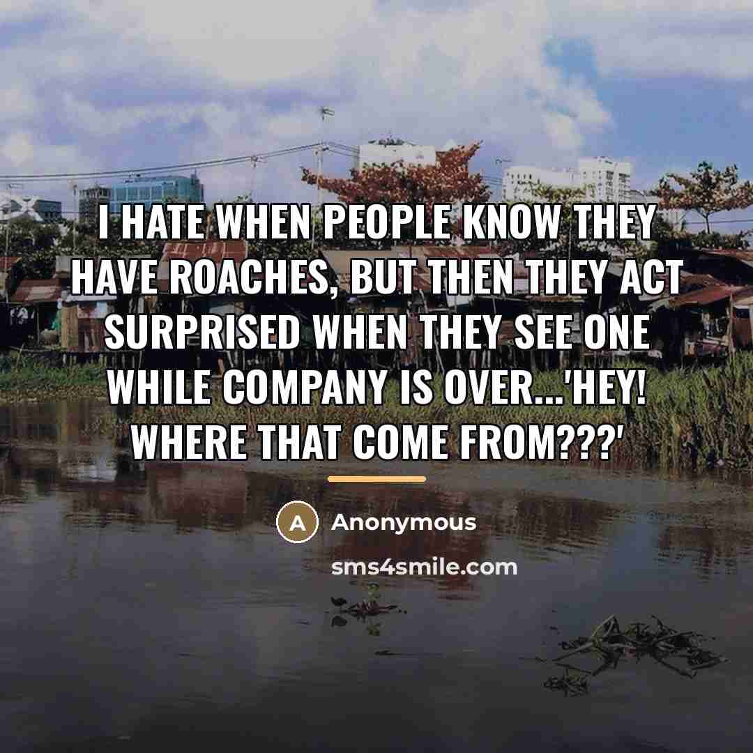 “I hate when people know they have roaches, but then…” quote by Anonymous