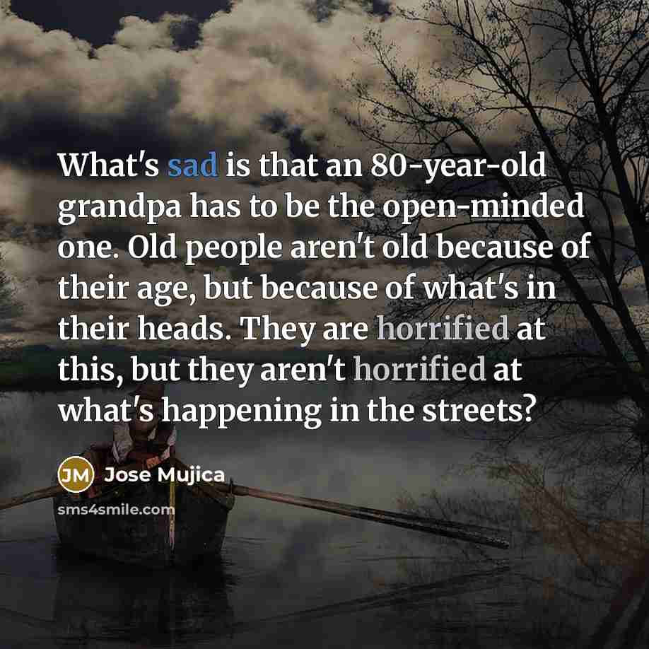 “What's sad is that an 80-year-old grandpa has to be…” quote by Jose Mujica