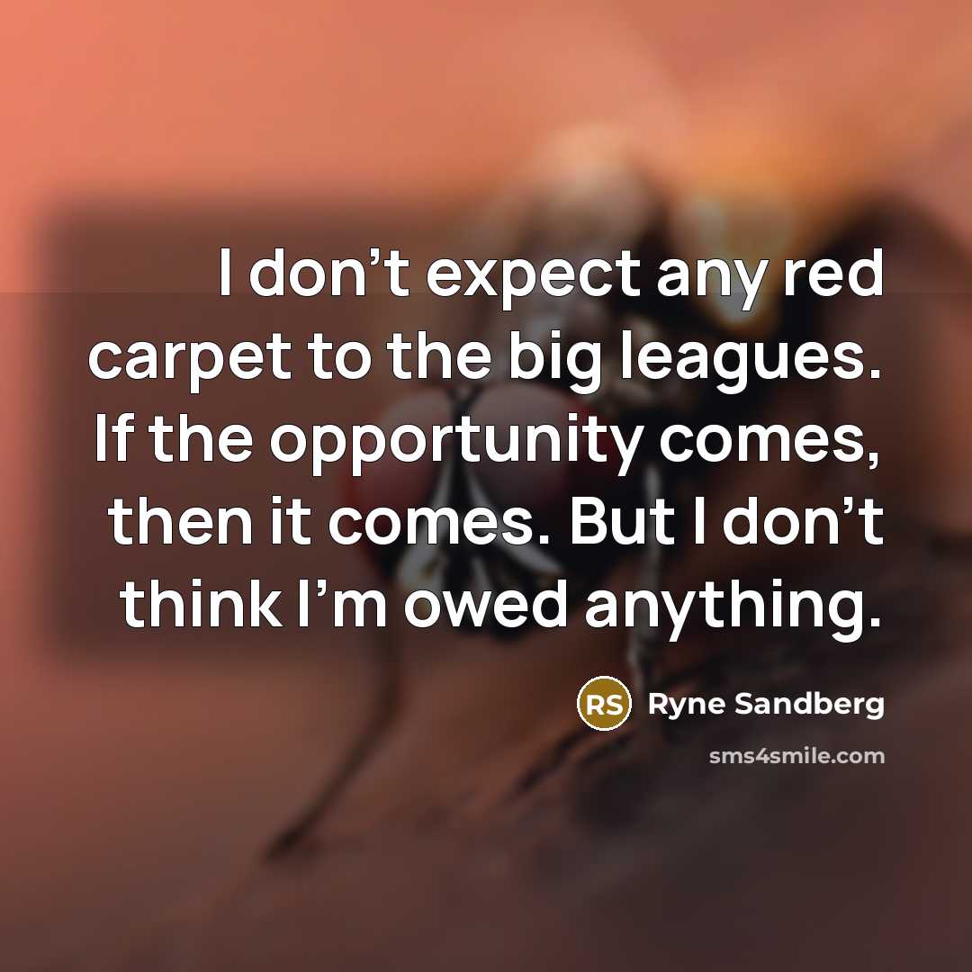 “I don't expect any red carpet to the big leagues.…” quote by Ryne Sandberg