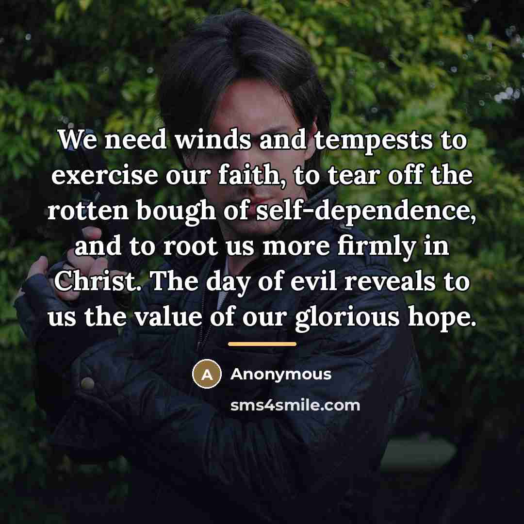 “We need winds and tempests to exercise our faith, to…” quote by Anonymous