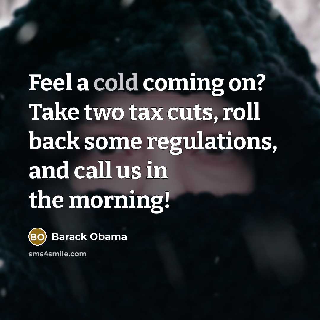 “Feel a cold coming on? Take two tax cuts, roll back some regulations, and call us in the morning!” quote by Barack Obama