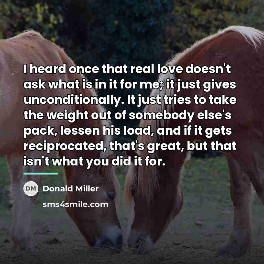 “I heard once that real love doesn't ask what is…” quote by Donald Miller