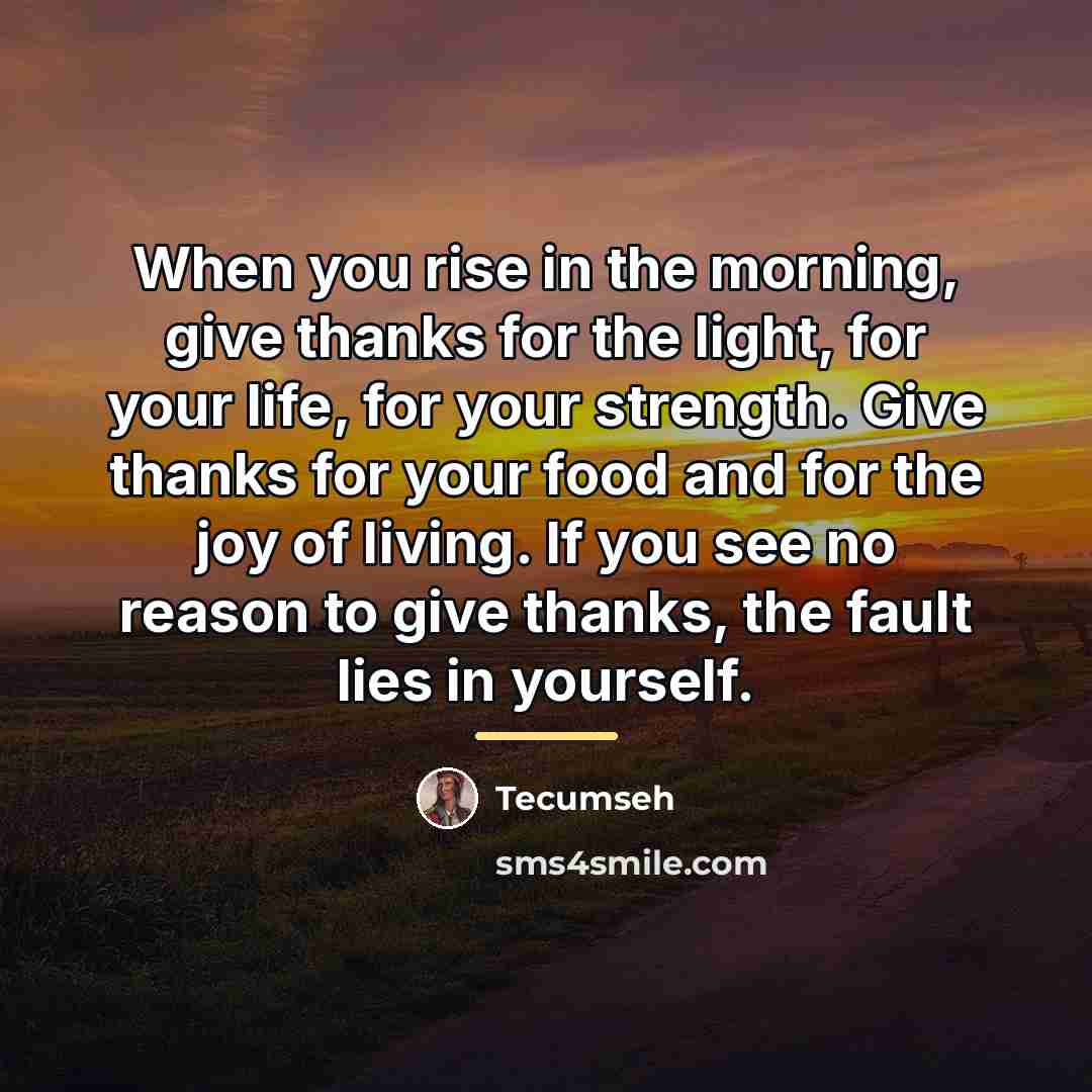 “When you rise in the morning, give thanks for the…” quote by Tecumseh