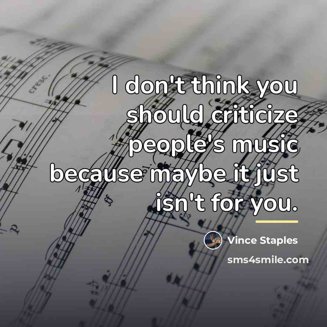 “I don't think you should criticize people's music because maybe…” quote by Vince Staples