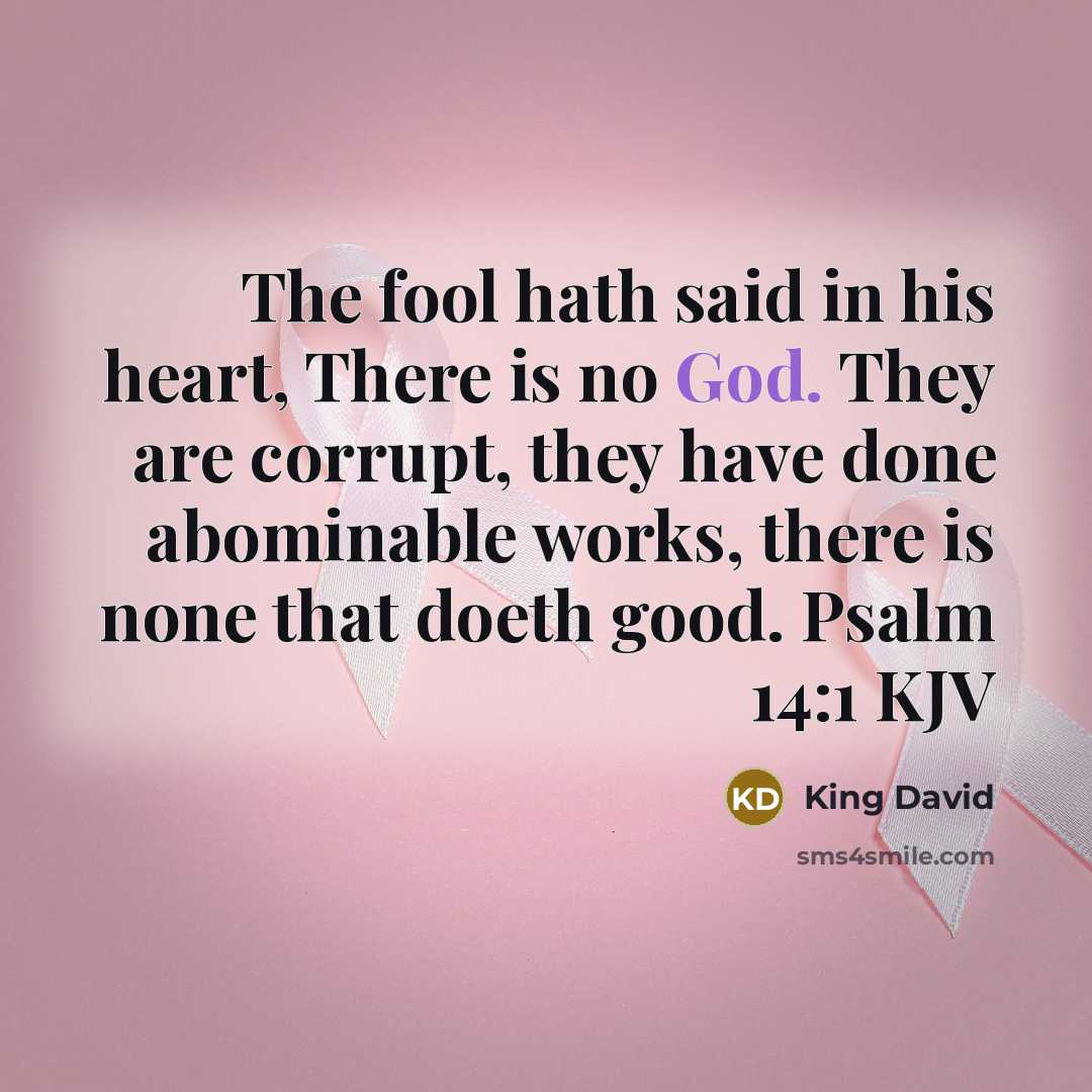 “The fool hath said in his heart, There is no God. They are corrupt, they have done abominable works, there is none that doeth good. Psalm 14:1 KJV” quote by King David