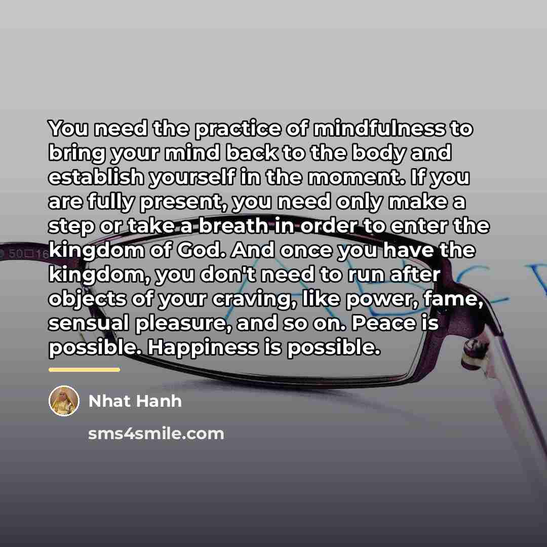 “You need the practice of mindfulness to bring your mind…” quote by Nhat Hanh