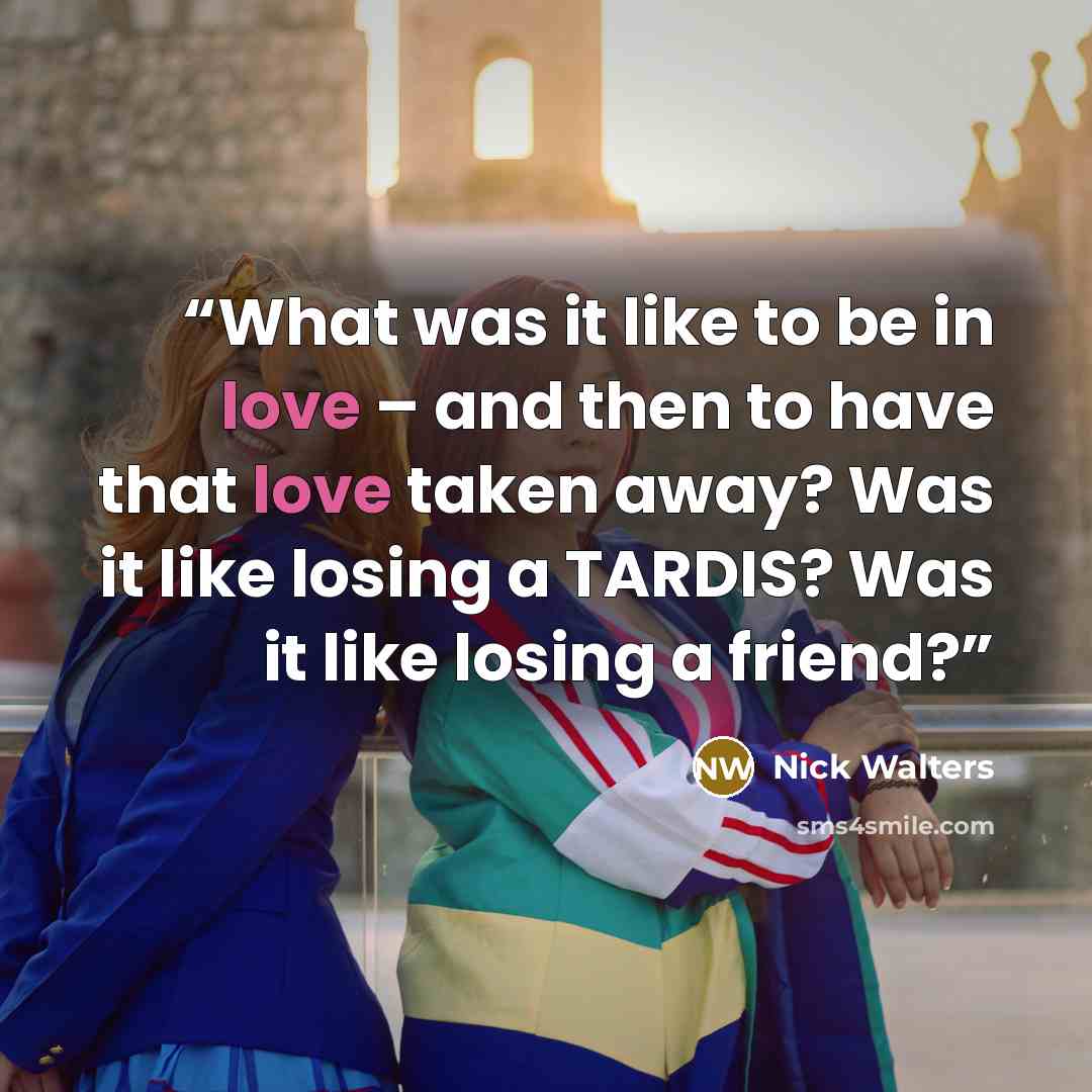 “What was it like to be in love – and then to have that love taken away? Was it like losing a TARDIS? Was it like losing a friend?” quote by Nick Walters